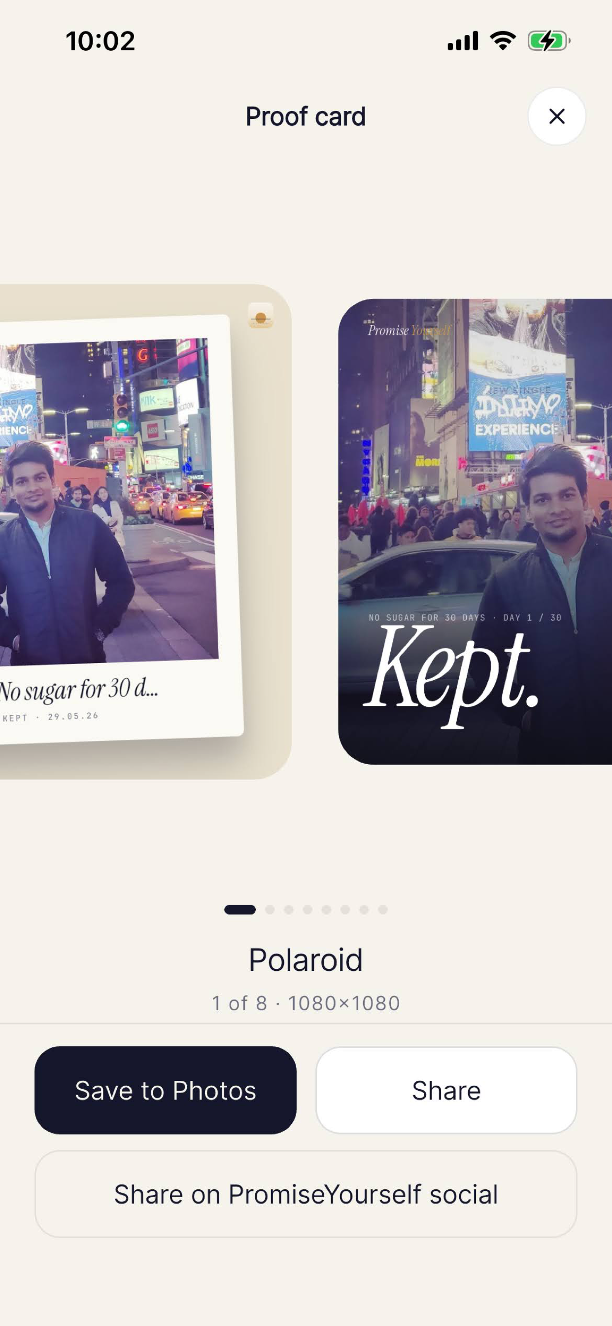 Promise Yourself Daily — Proof card carousel