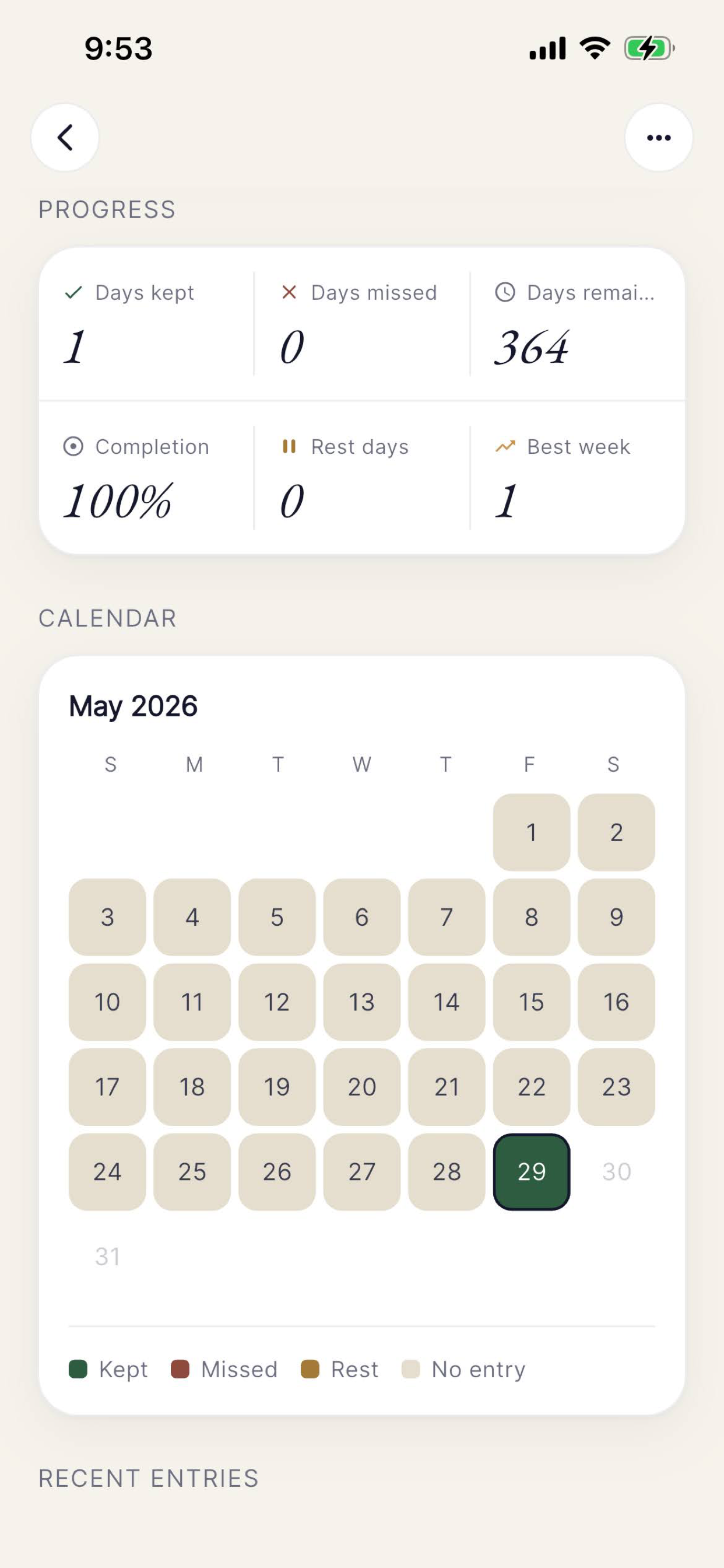Promise Yourself Daily — Progress calendar